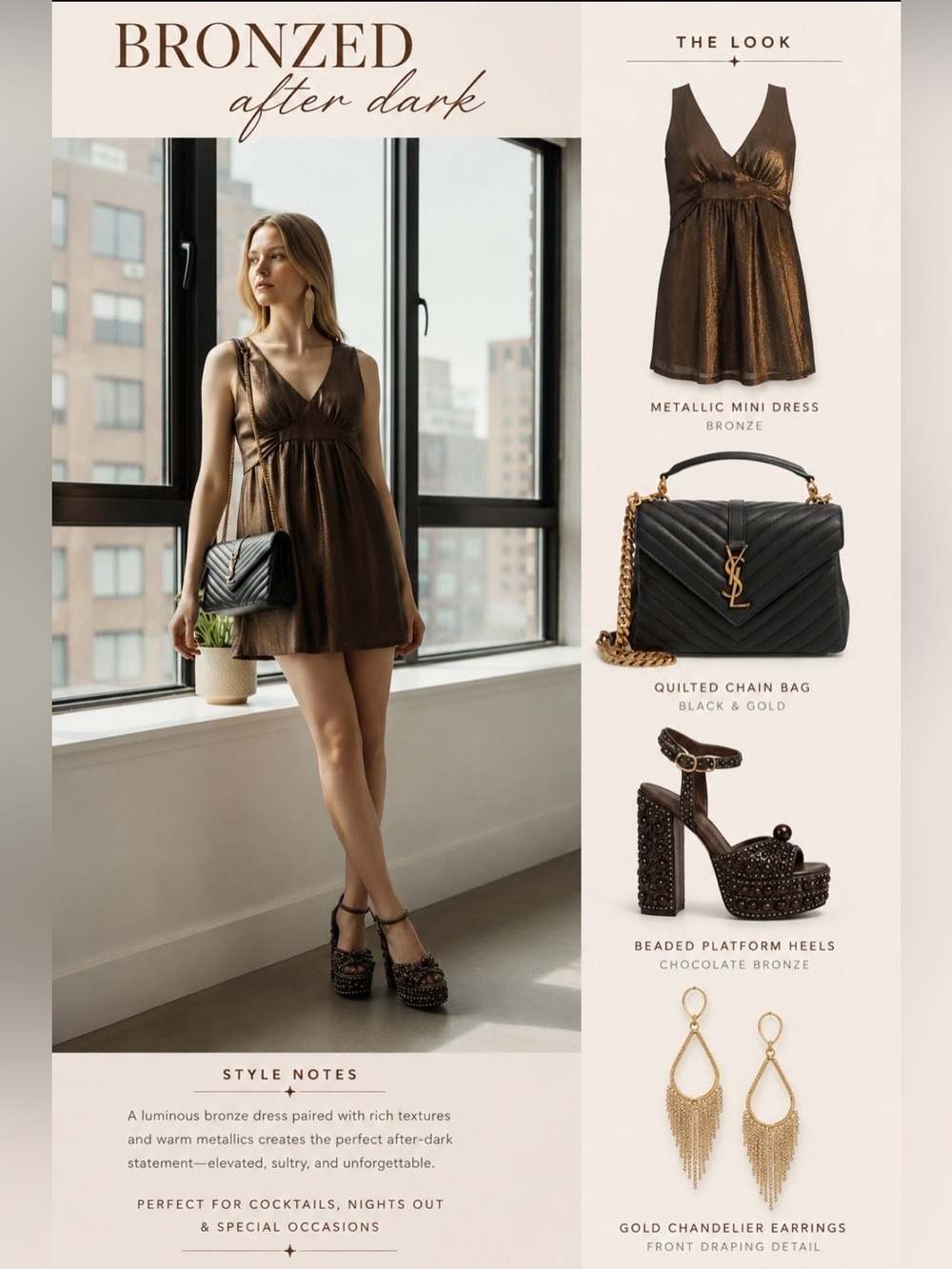 🤎 French Connection Metallic Empire Waist Dress | Tunic | Bronze Gold | Size 6